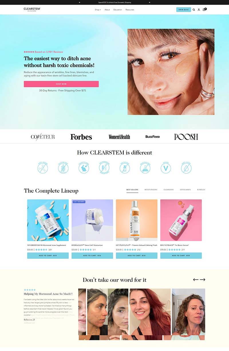 CLEARSTEM Skincare 美国抗衰祛痘护肤品购物网站