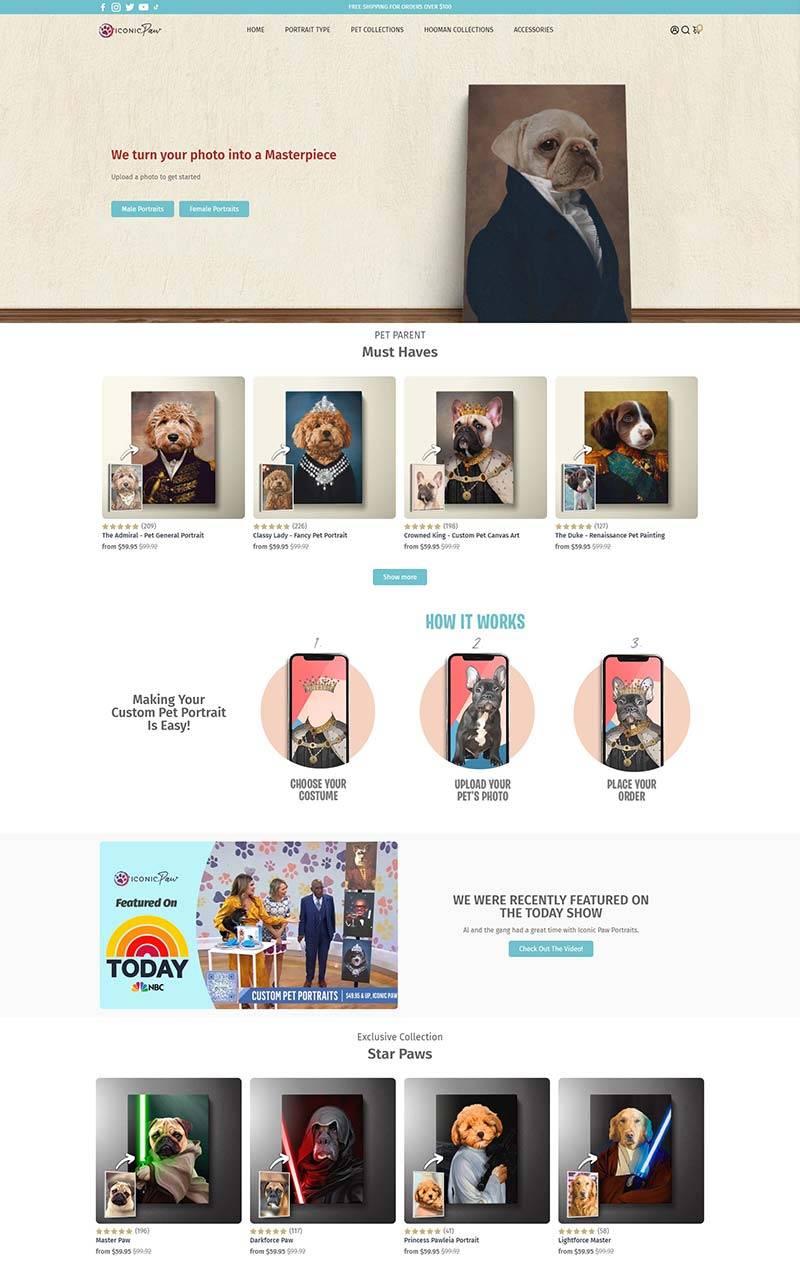 Iconic Paw 美国宠物肖像画定制网站
