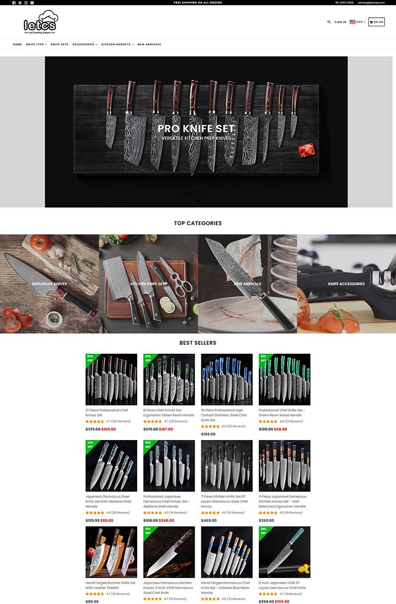 Letcase 美国日式厨刀品牌购物网站