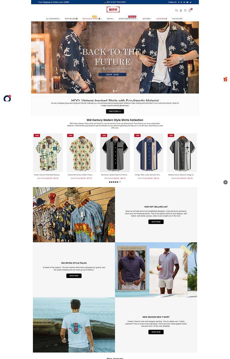 HOO Shops 美国休闲衬衫品牌购物网站