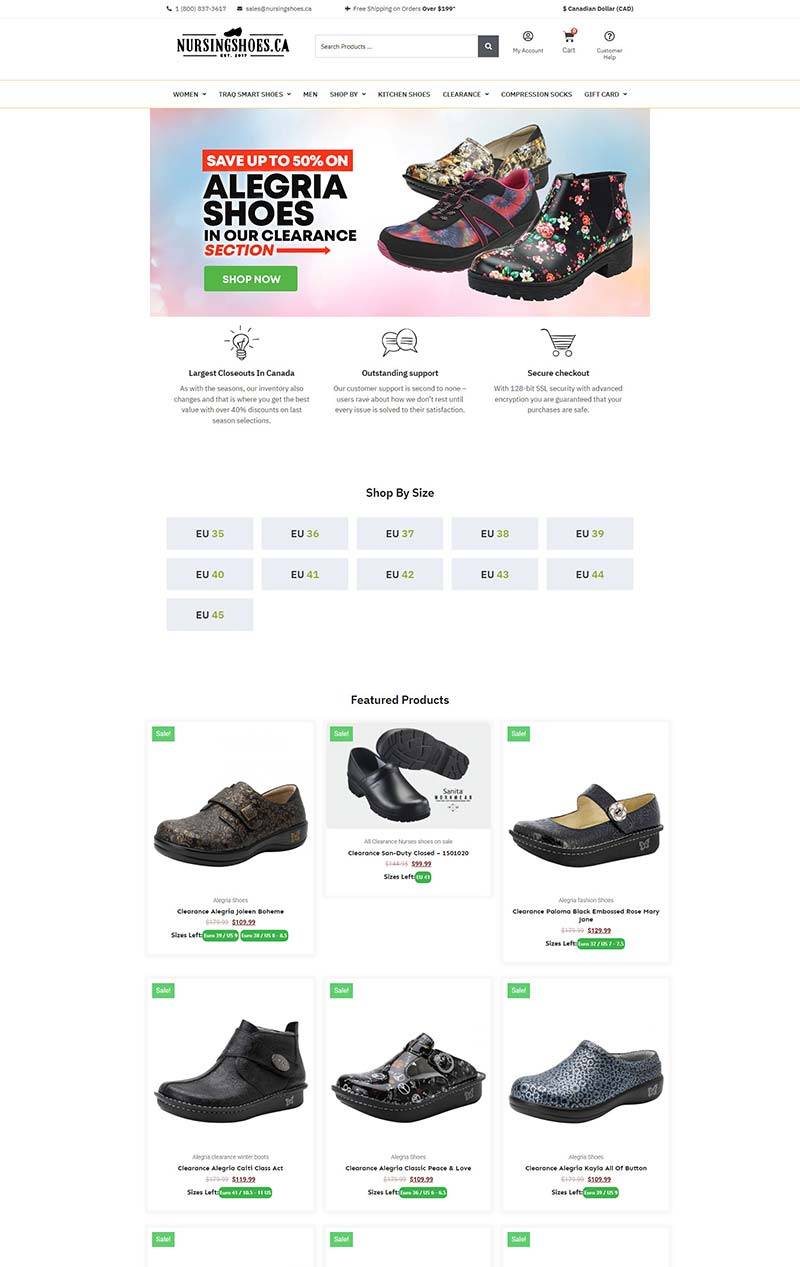 Nursingshoes.ca 加拿大舒适鞋履品牌购物网站