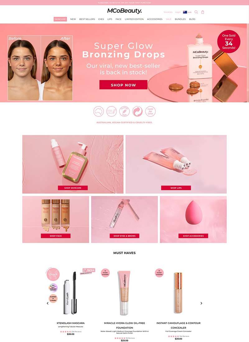 MCoBeauty 澳洲纯素美容产品购物网站