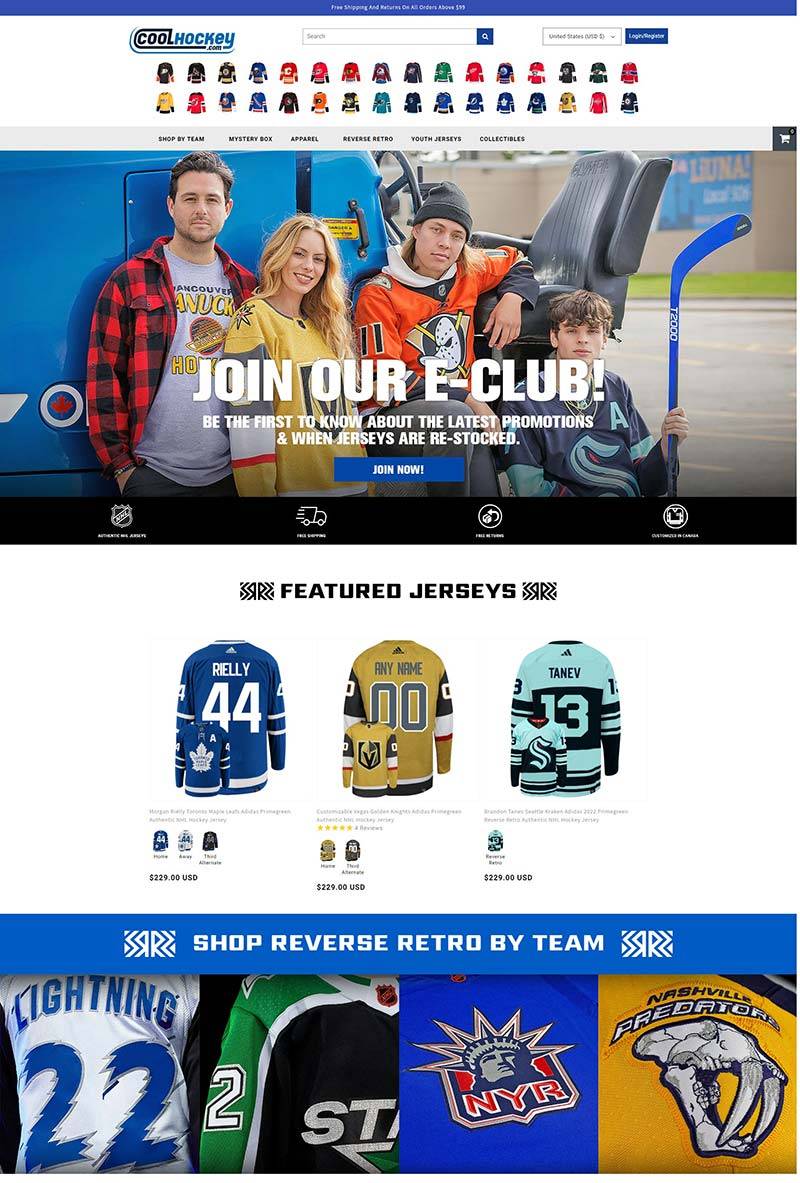 CoolHockey 美国曲棍球运动球衣购物网站