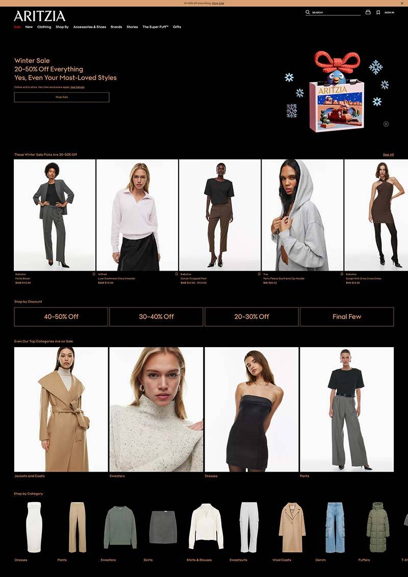 Aritzia 加拿大新锐时尚女装品牌购物网站