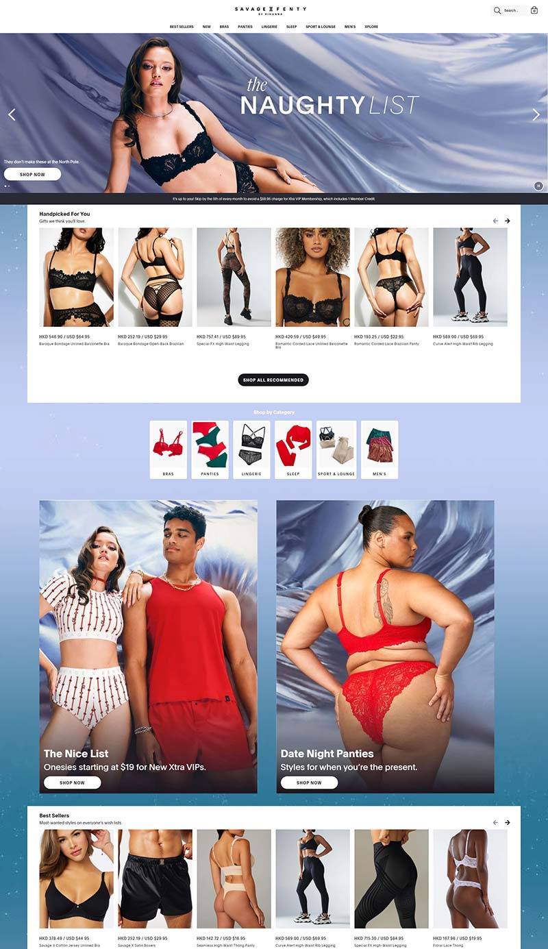 Savage X Fenty 蕾哈娜同名内衣品牌购物网站