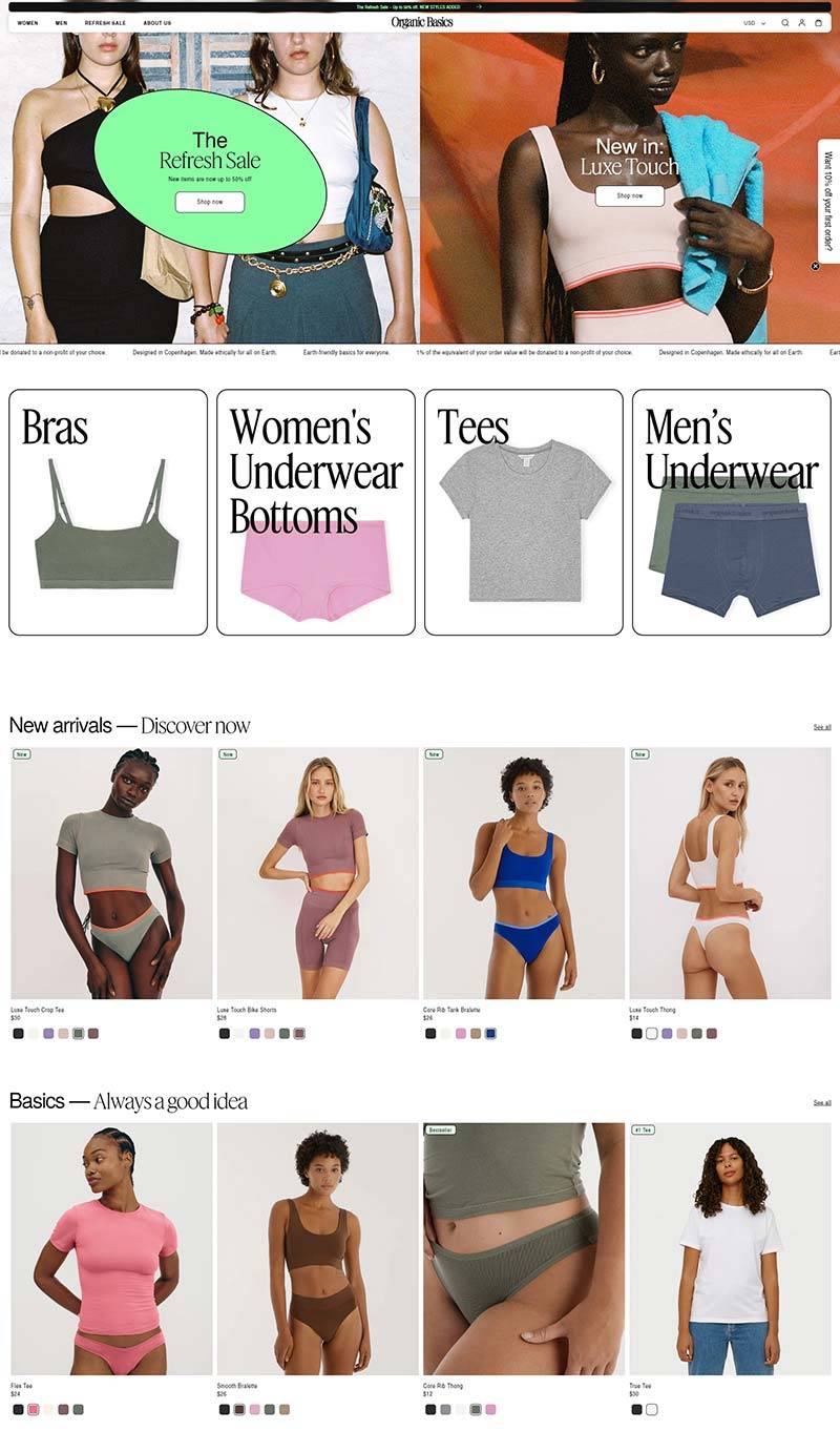 Organic Basics US 丹麦女性内衣品牌美国官网