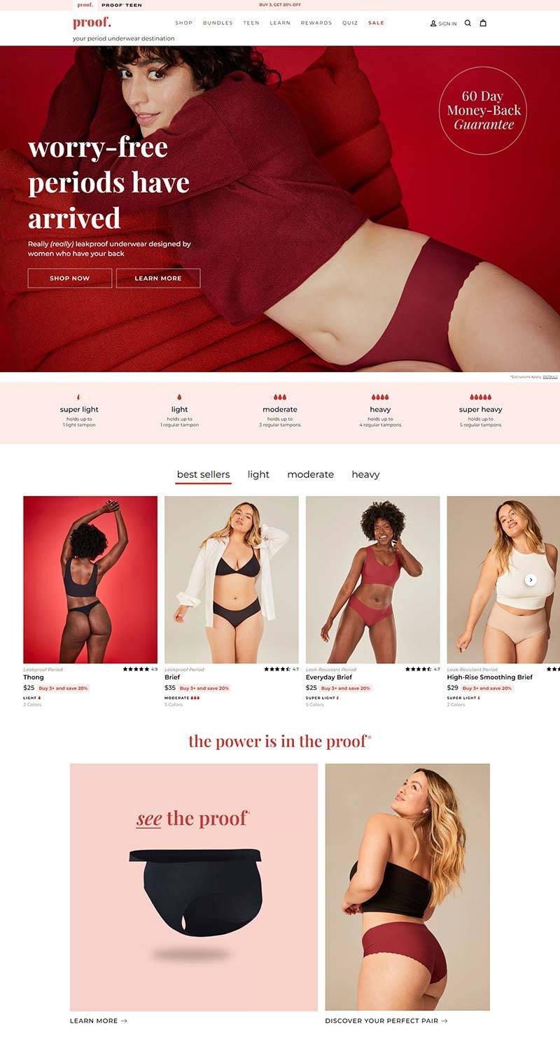 Proof 美国女性经期内衣品牌购物网站