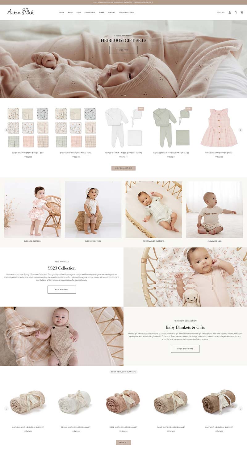 Aster & Oak 澳大利亚有机婴童服装品牌购物网站