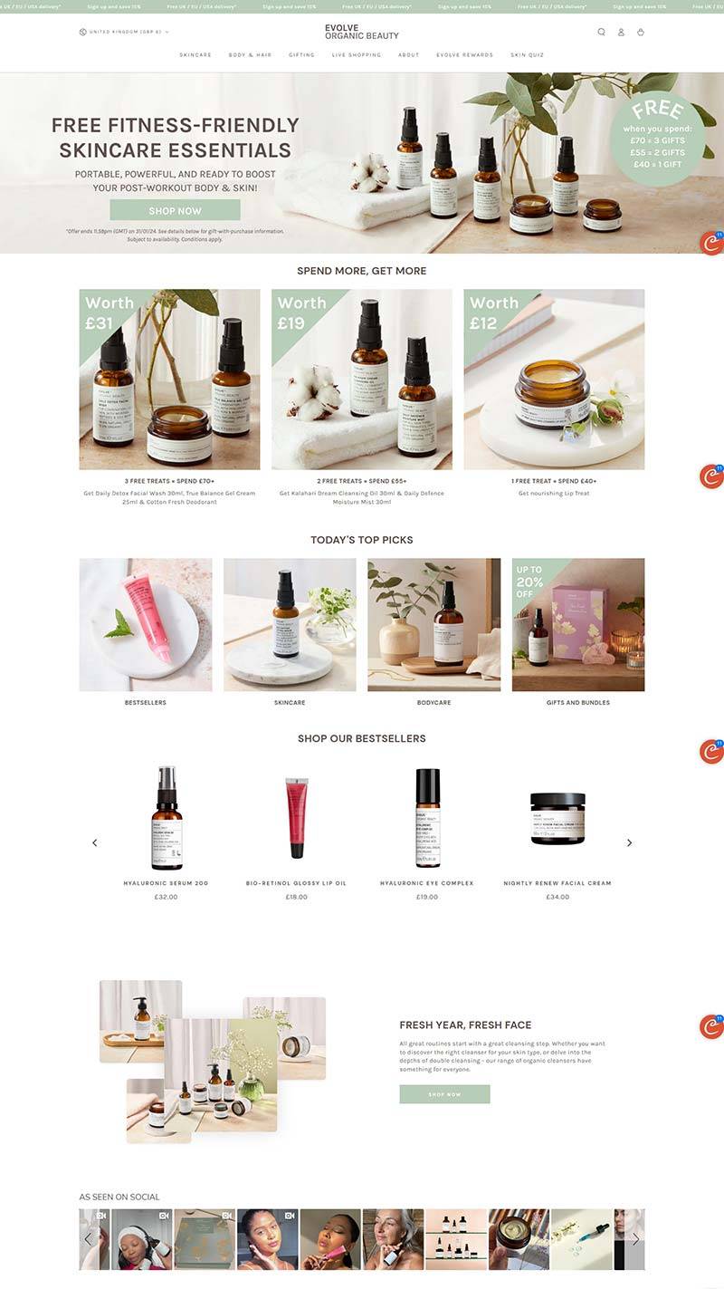 Evolve Organic Beauty 英国天然护肤品牌购物网站