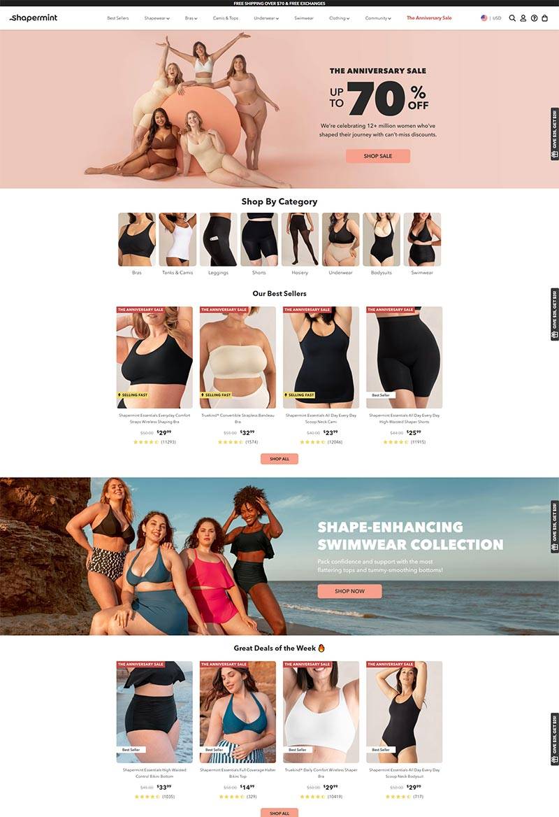 SHAPERMINT 美国大码塑身衣品牌购物网站