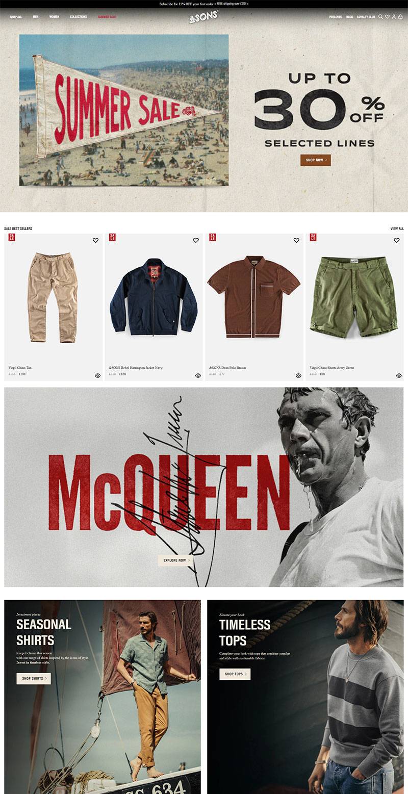&SONS 英伦经典男性服饰品牌购物网站