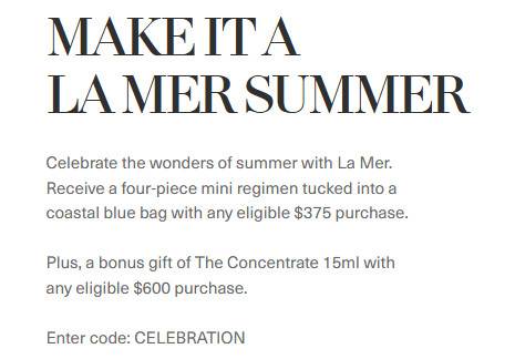 La Mer 海蓝之谜官网现订单满$375送护肤4件礼+海蓝化妆包
