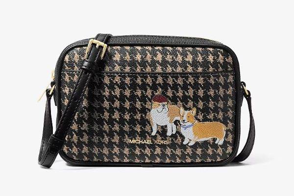 MICHAEL KORS Jet Set Travel 狗狗千鸟格相机斜挎包折后$55.25，全场低至3折+额外85折