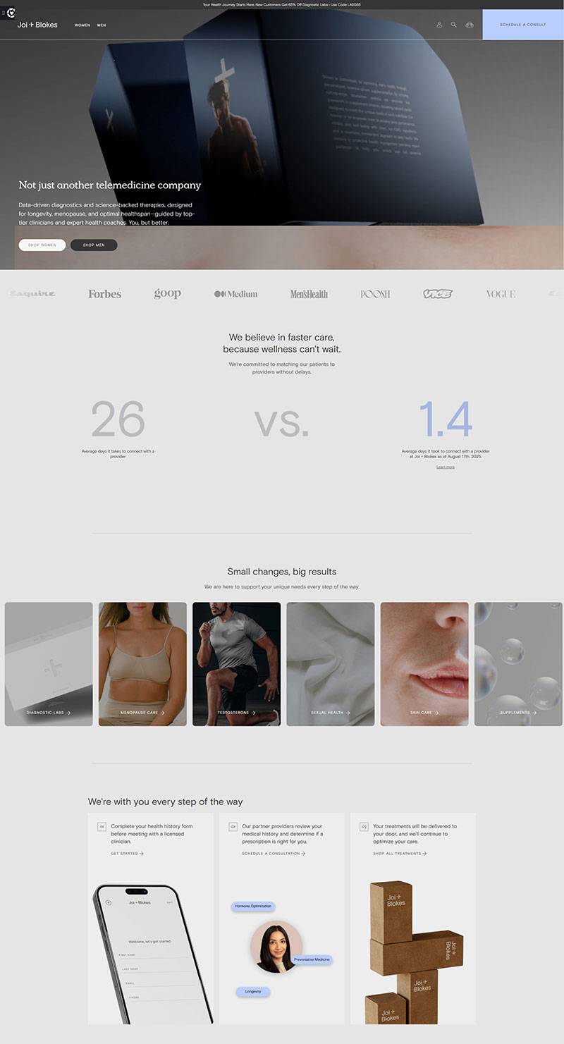 Joi + Blokes 美国远程医疗服务订阅网站