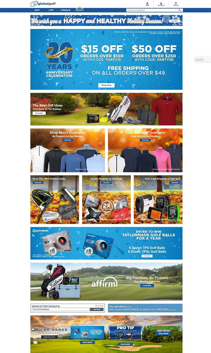 GlobalGolf 美国高尔夫设备零售网站