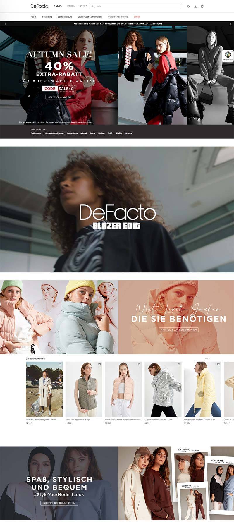 Defacto 德国时尚服饰品牌购物网站