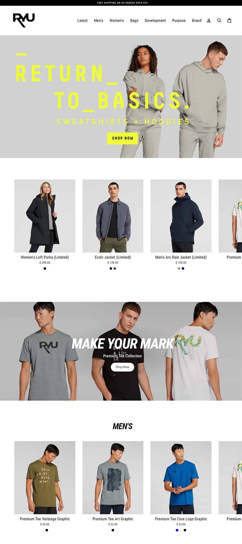 RYU 美国定制运动服饰品牌购物网站