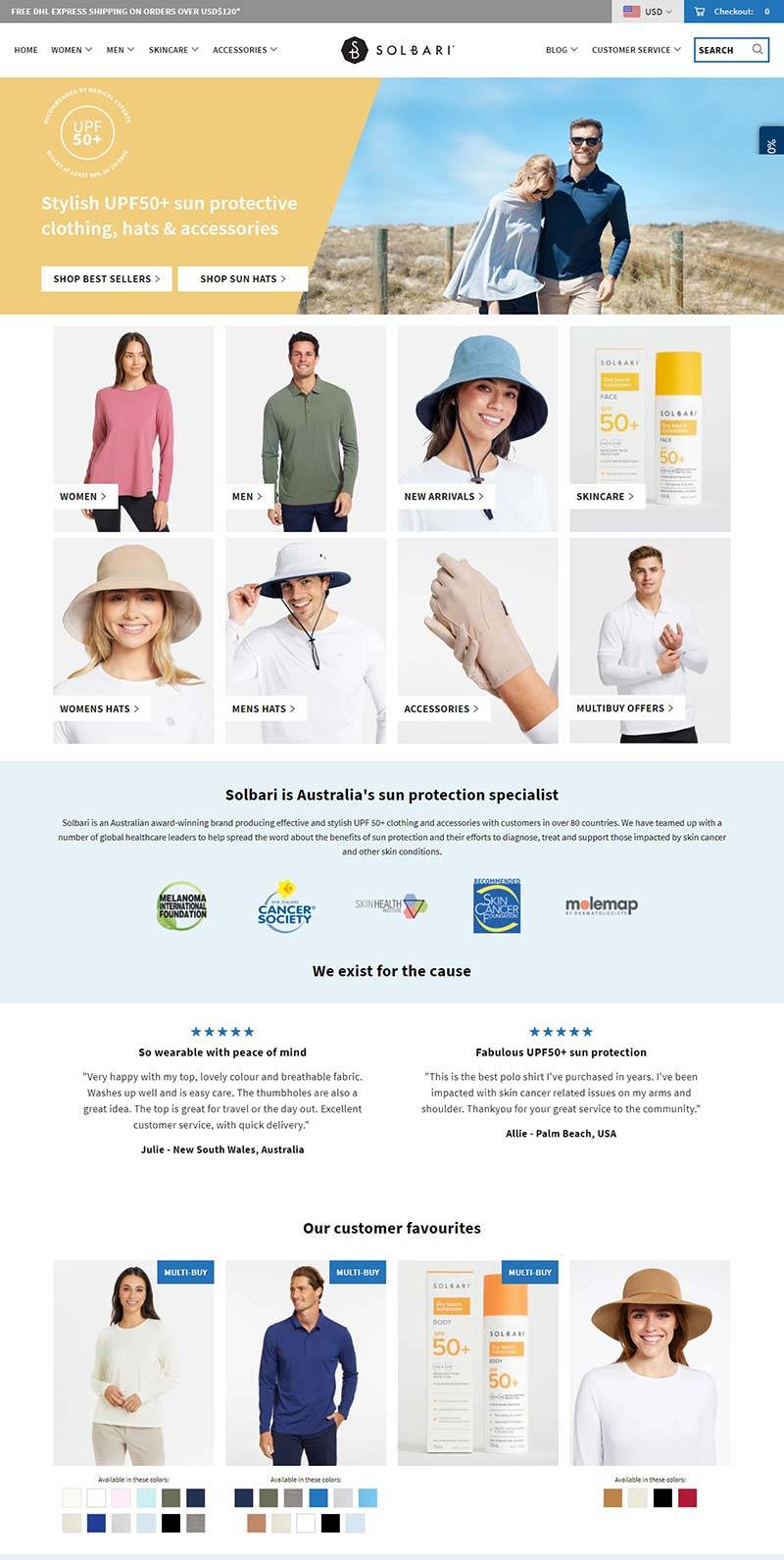 Solbari 澳大利亚防晒服饰品牌购物网站