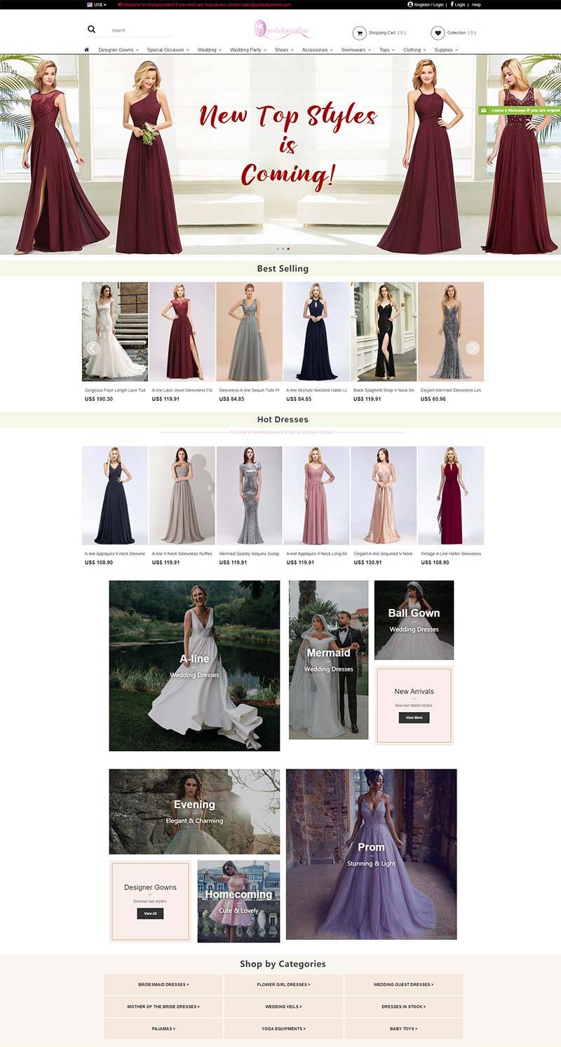 Yesbabyonline 美国婚纱礼服品牌购物网站