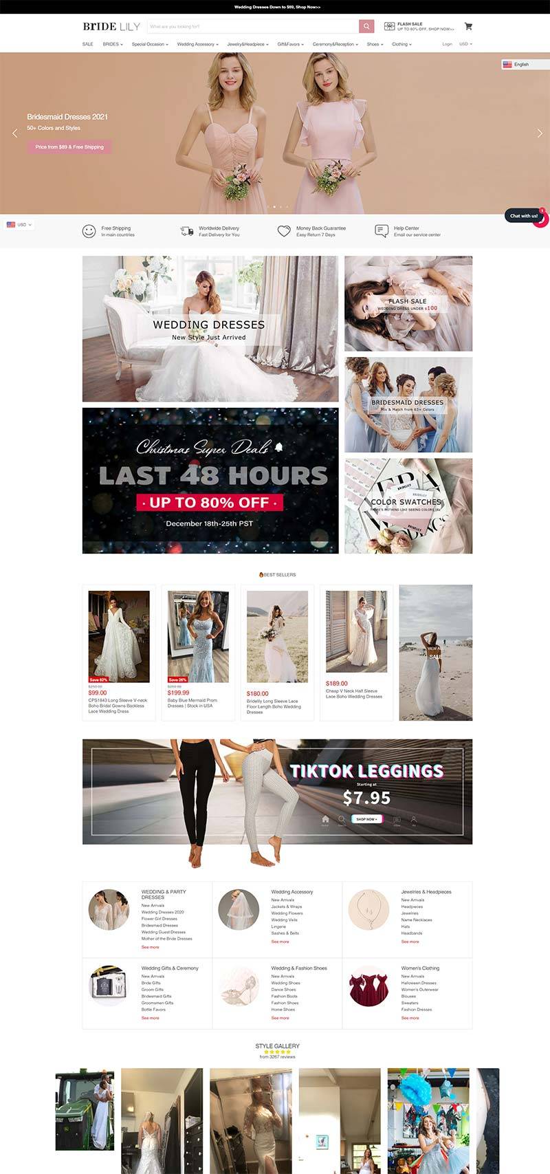 Bridelily 美国波西米亚风格婚纱礼服购物网站