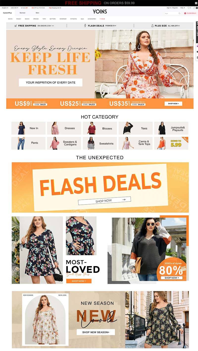 YOINS 美国平价女装品牌购物网站
