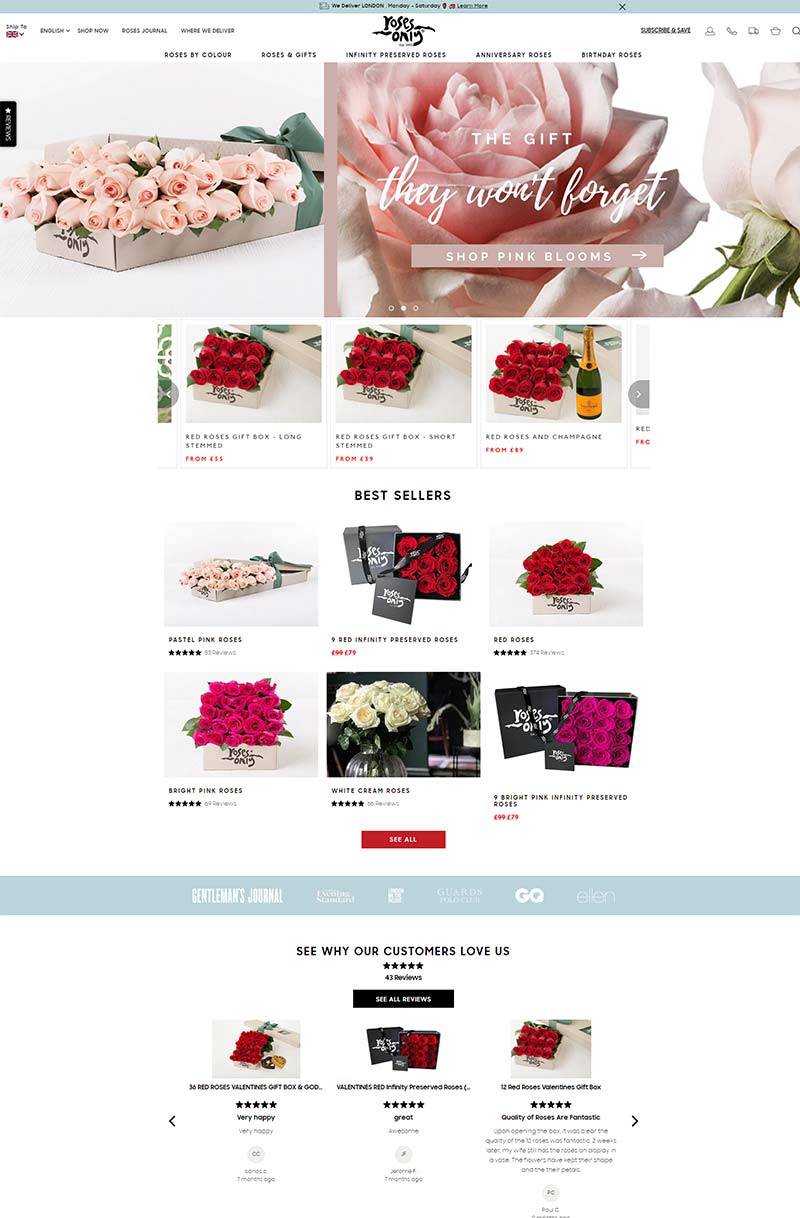 Roses Only UK 澳大利亚玫瑰礼盒品牌英国官网