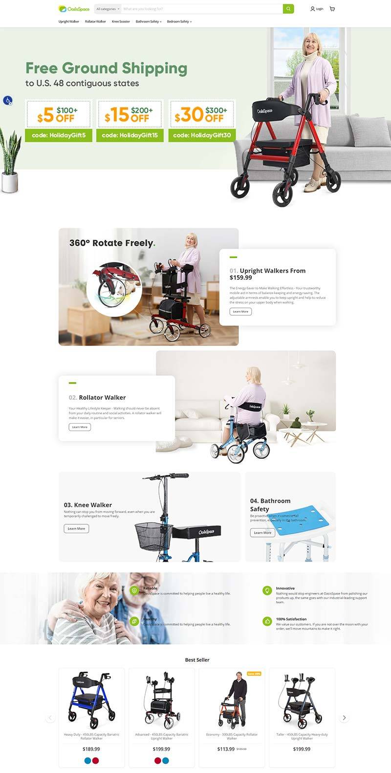 OasisSpace 美国老年家居保健产品购物网站