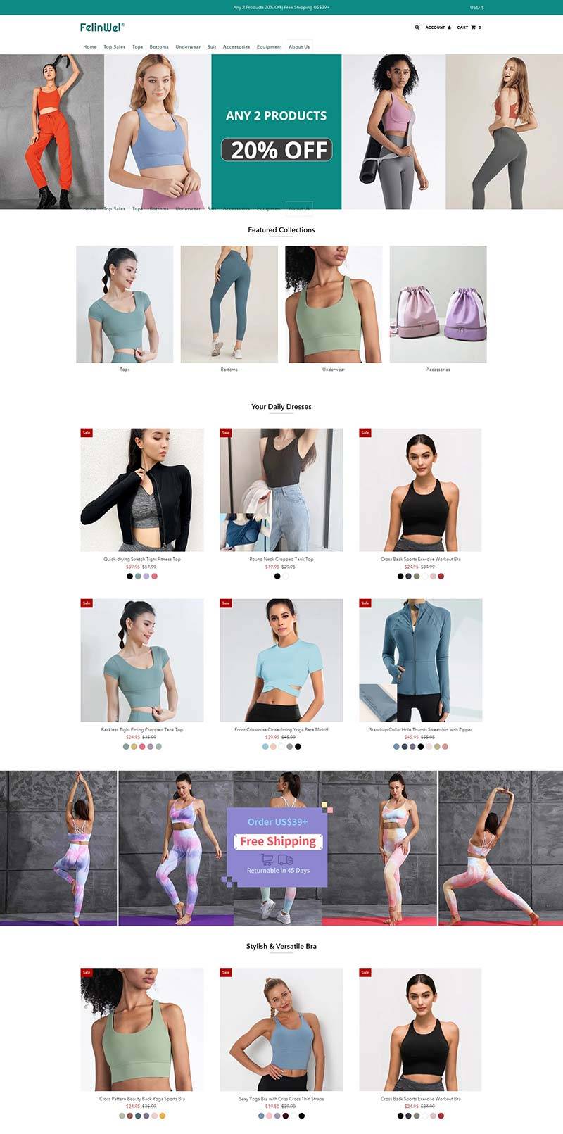 FelinWel 美国女性健身运动服品牌购物网站