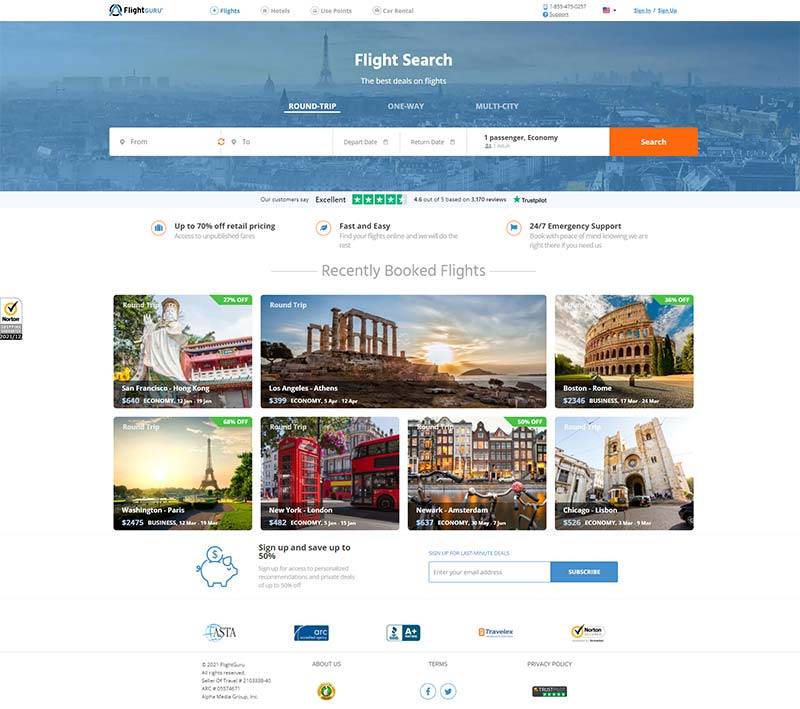 FlightGuru 美国折扣机票在线预定网站