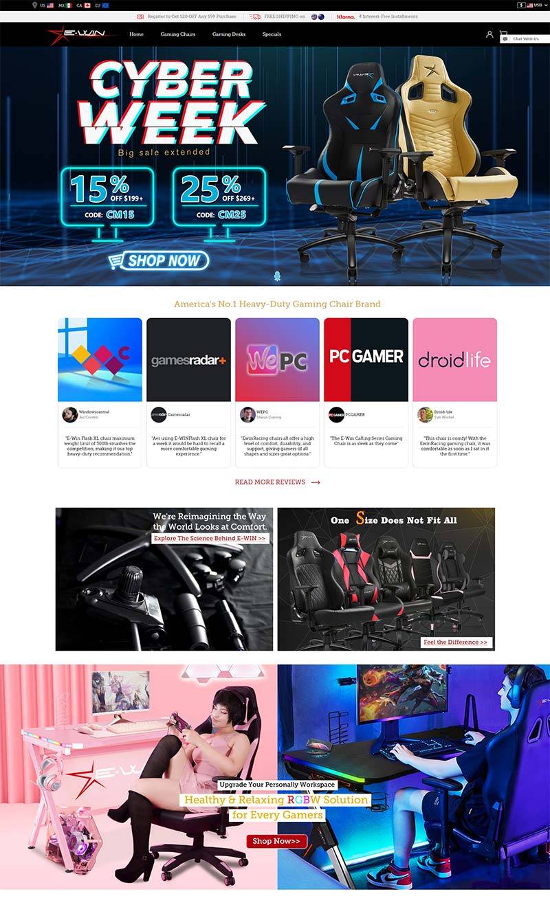 E-WIN 美国游戏座椅品牌购物网站