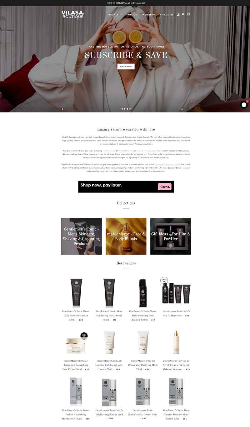 VILASA Boutique 英国天然护肤产品购物网站