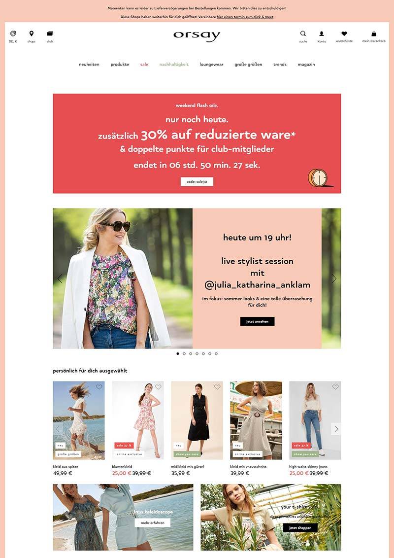 Orsay 德国时尚女装品牌购物网站