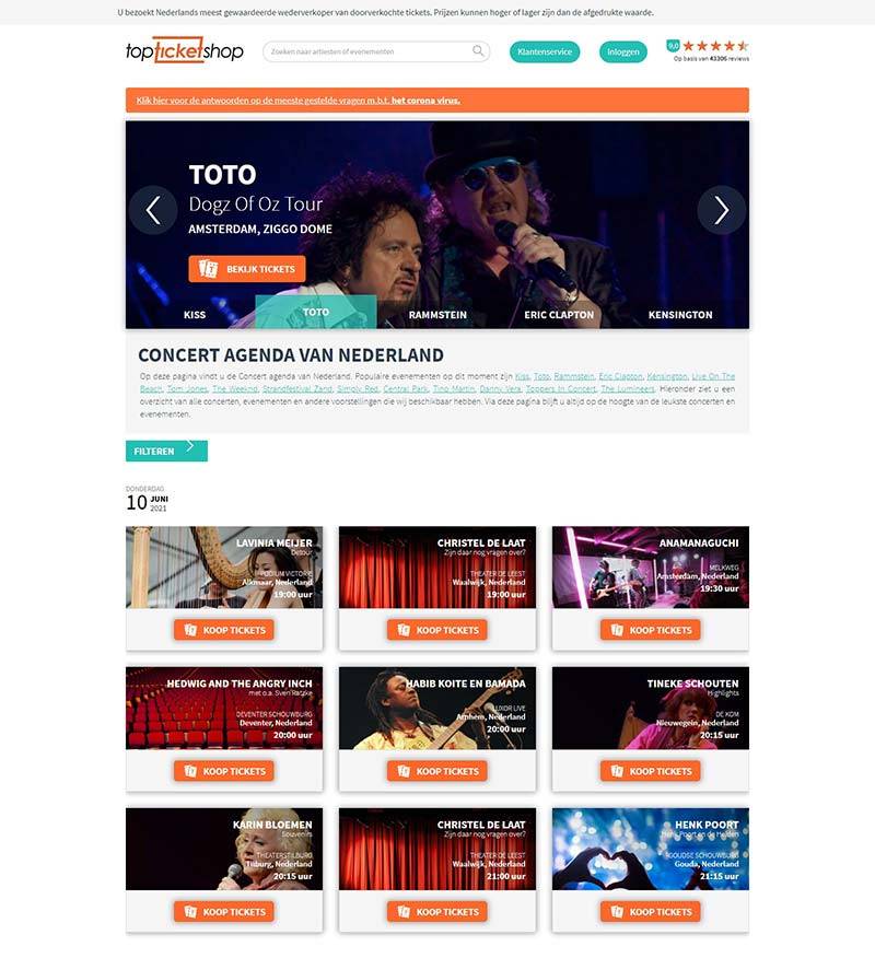 Topticketshop 荷兰歌舞音乐剧门票在线预订网站