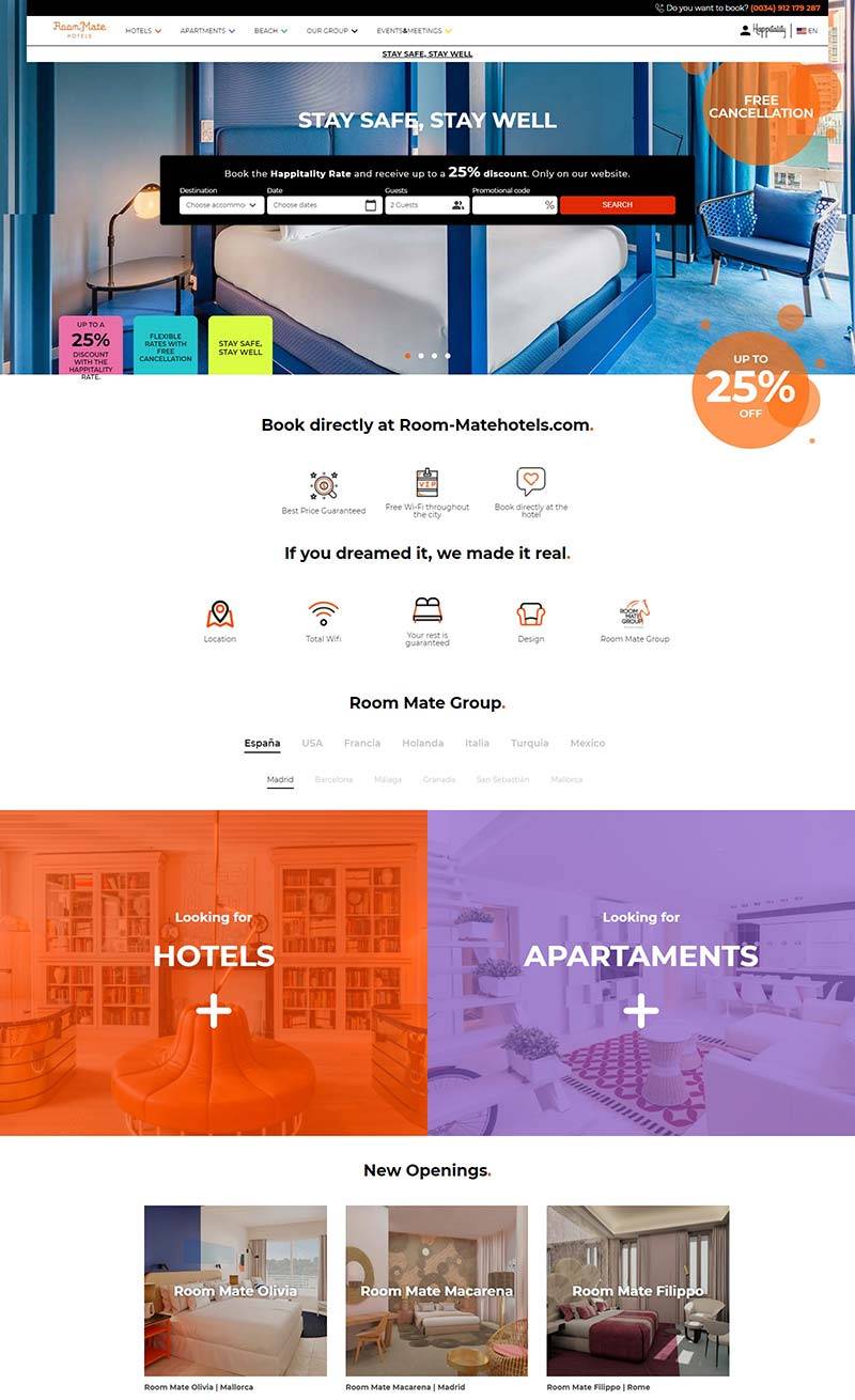 Room Mate Hotels 西班牙国际连锁酒店预订网站