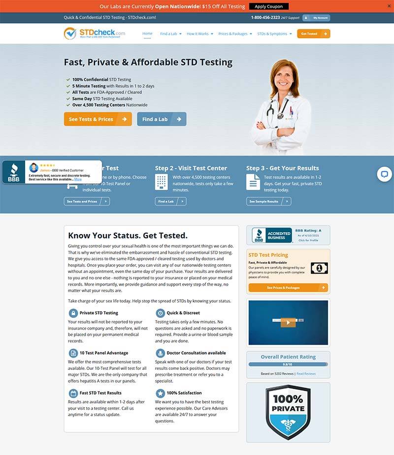 STDcheck 美国私人性健康检测预约网站