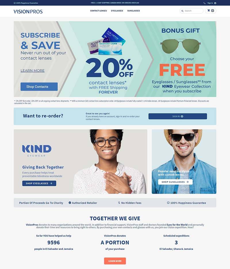 VisionPros 加拿大品牌眼镜购物网站
