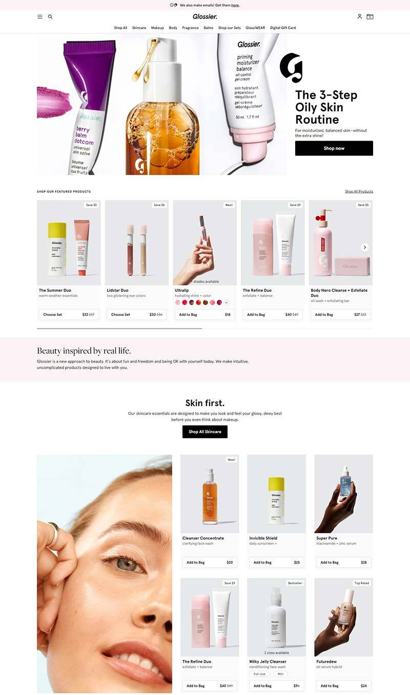 Glossier 美国互联网美妆品牌购物网站