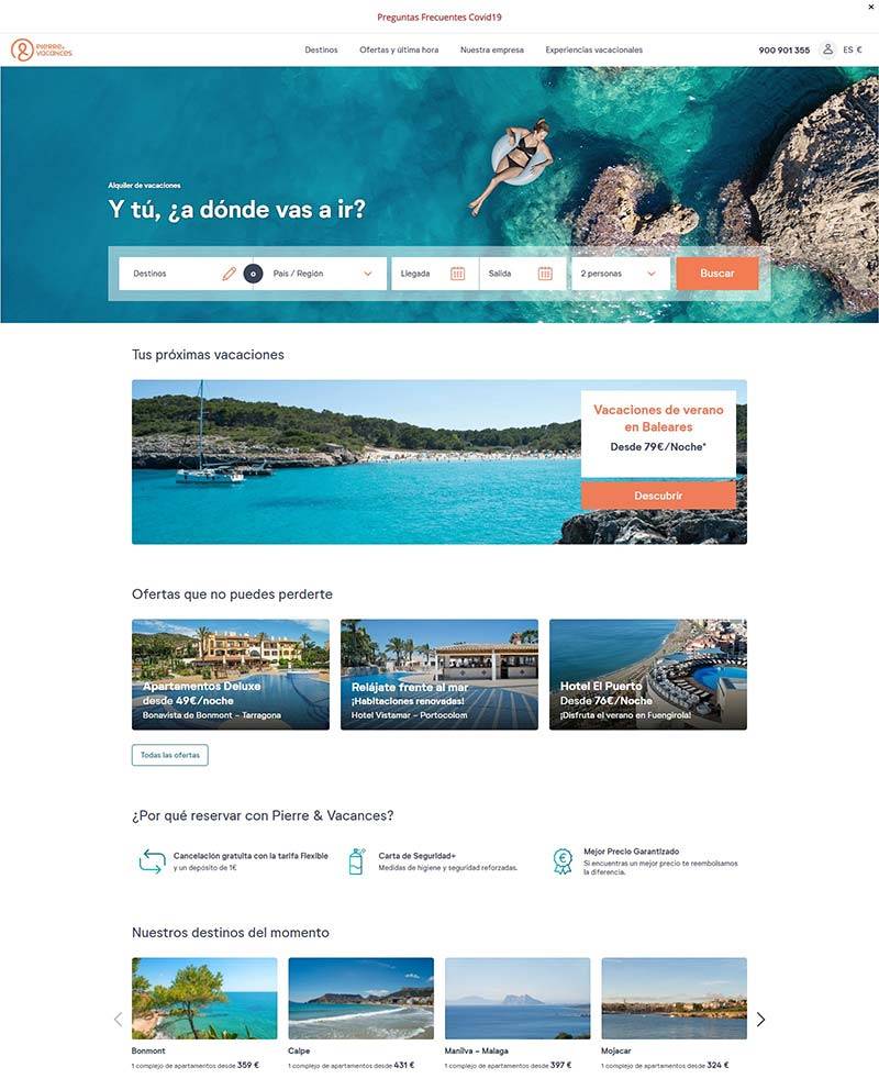 Pierre & Vacances 法国度假村在线预订网站