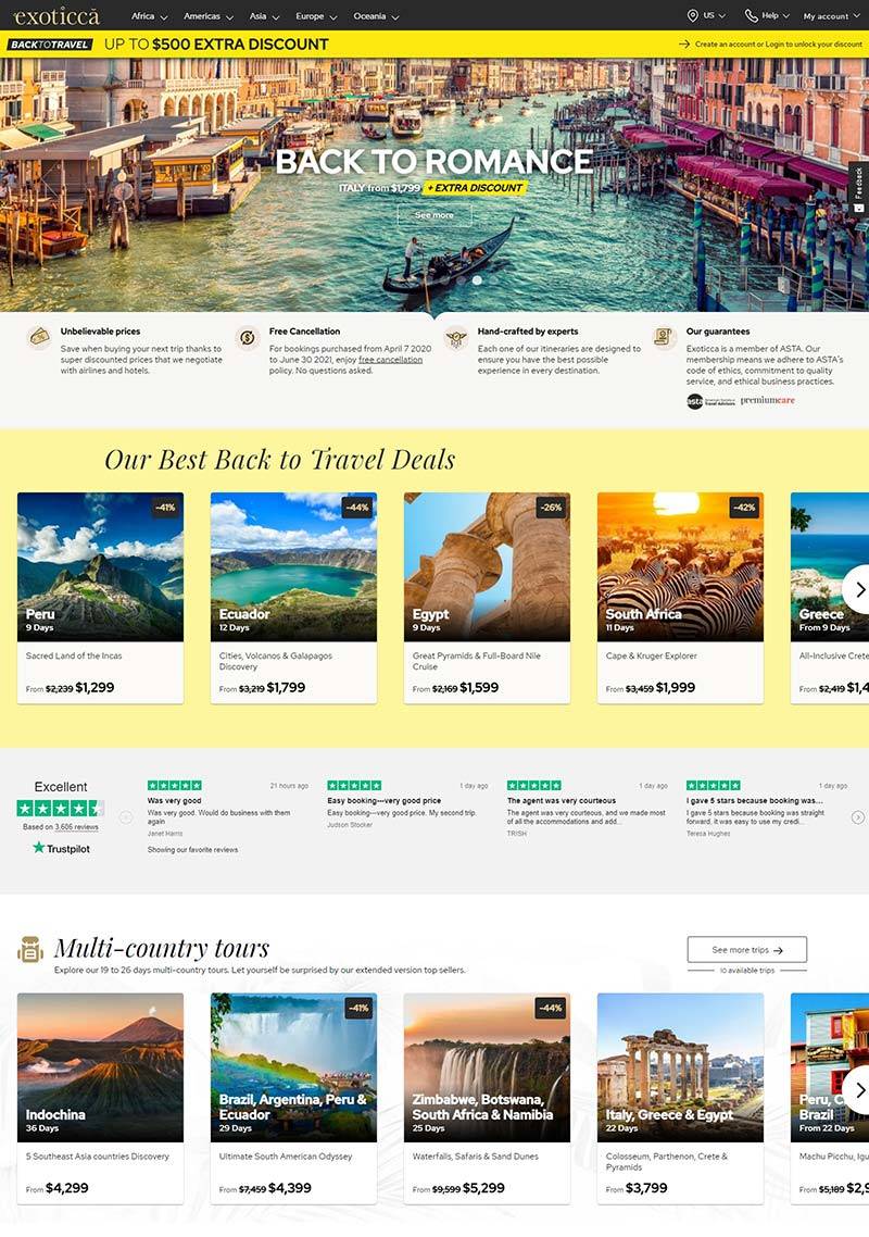 Exoticca 西班牙旅游在线预订网站