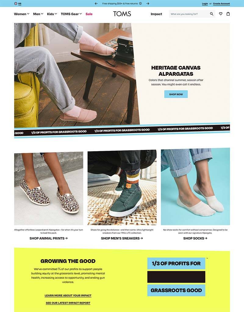 TOMS Shoes 美国知名休闲鞋品牌购物网站