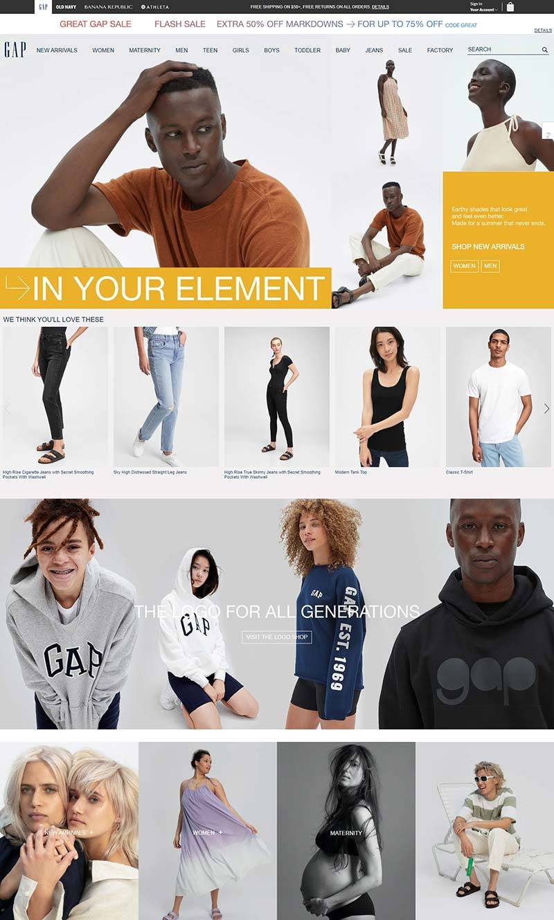 Gap 美国休闲服饰品牌购物网址