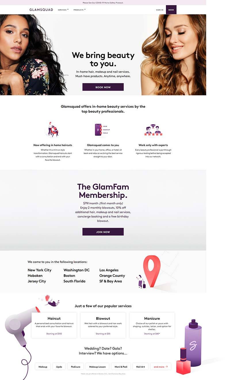Glamsquad 美国美妆服务在线预订网站