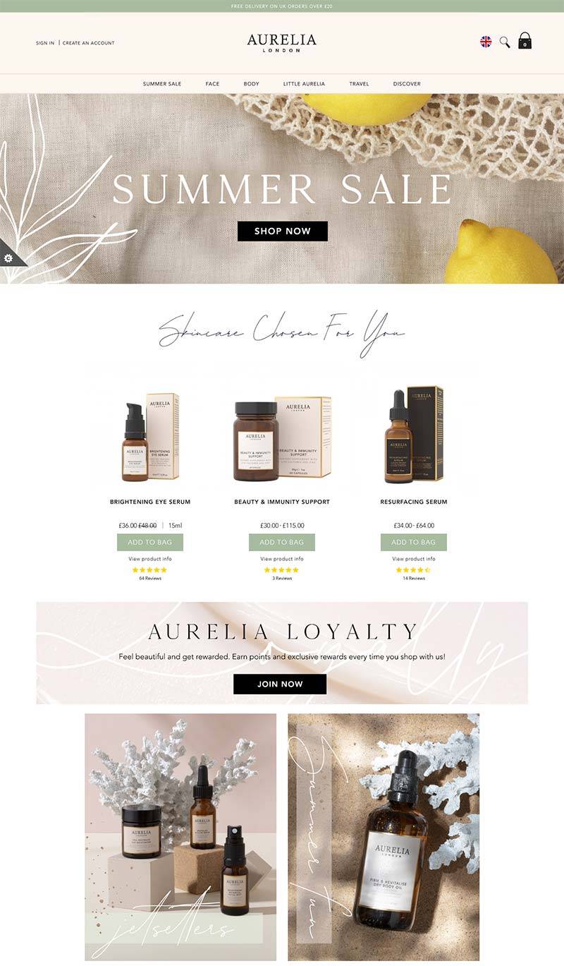 Aurelia London 英国天然护肤品牌购物网站