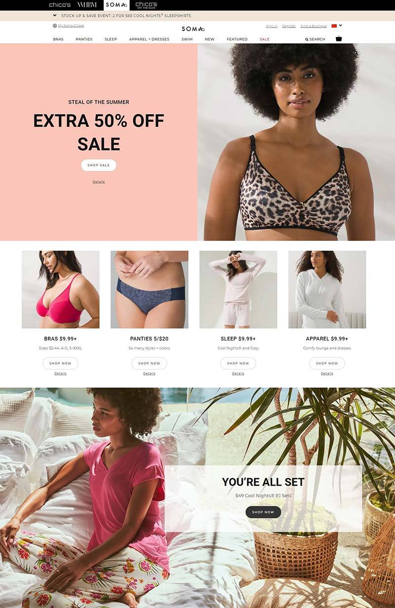 Soma Intimates 美国内衣塑身衣品牌购物网站
