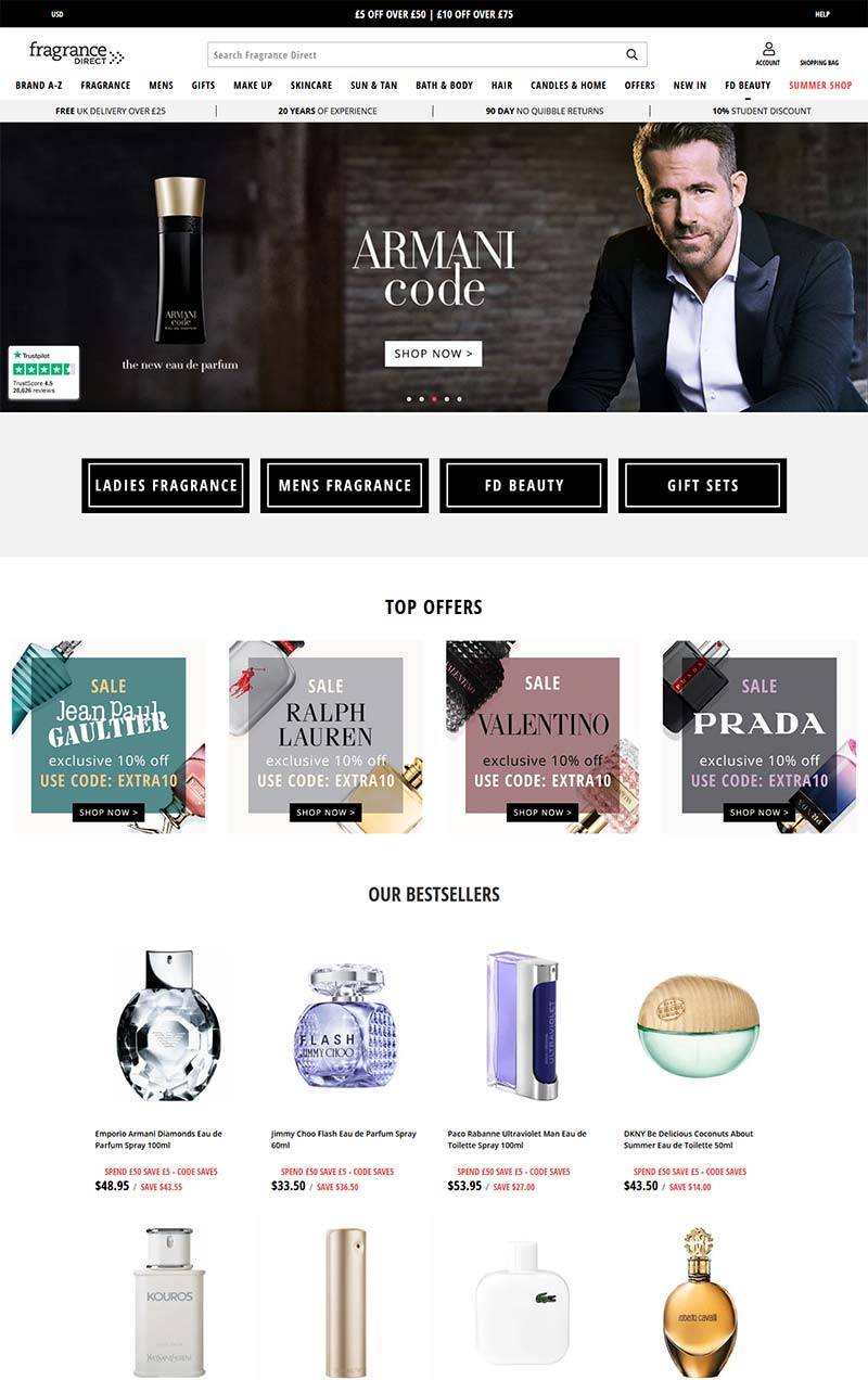 Fragrance Direct 英国品牌香水护肤品购物网站