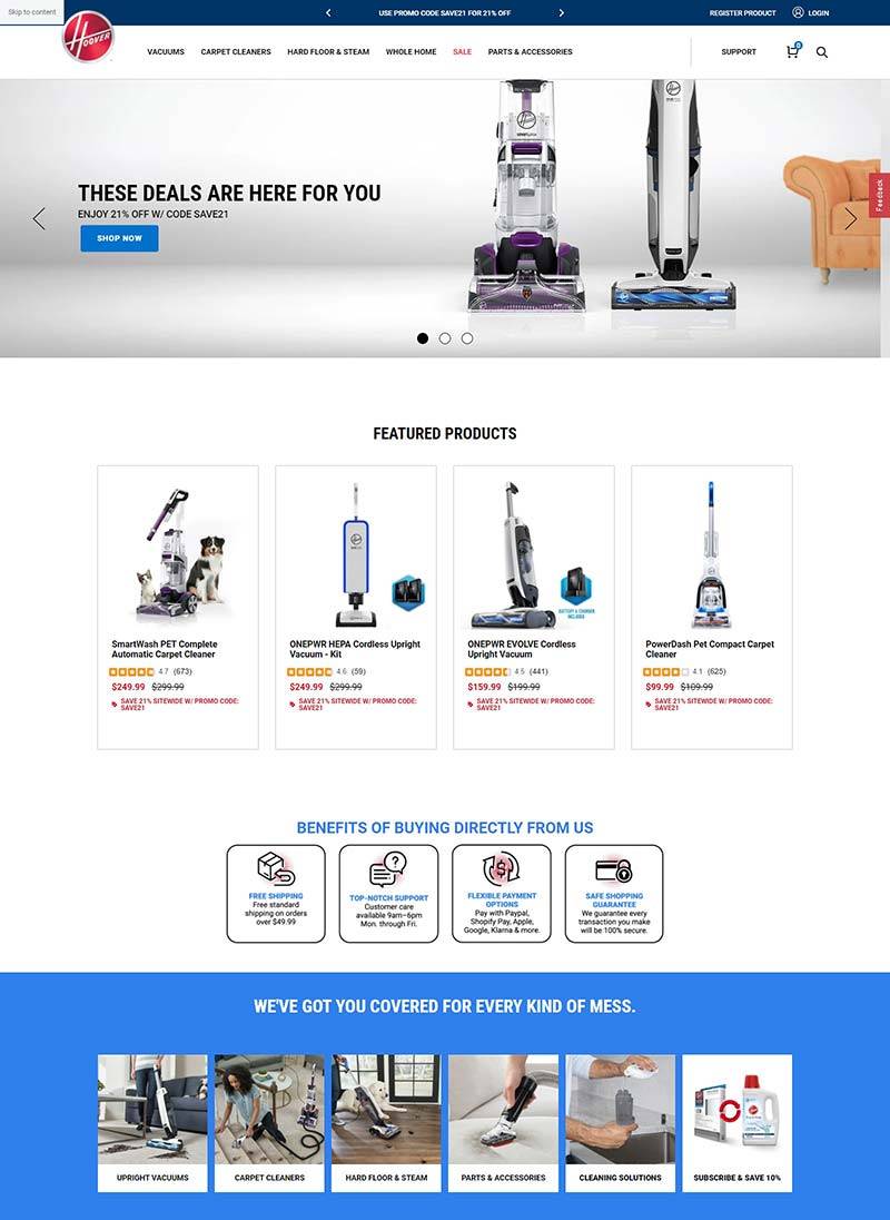 Hoover 美国专业清洁器品牌购物网站