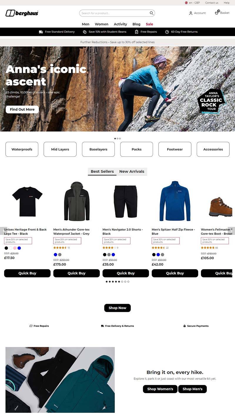 Berghaus 英国户外运动品牌购物网站