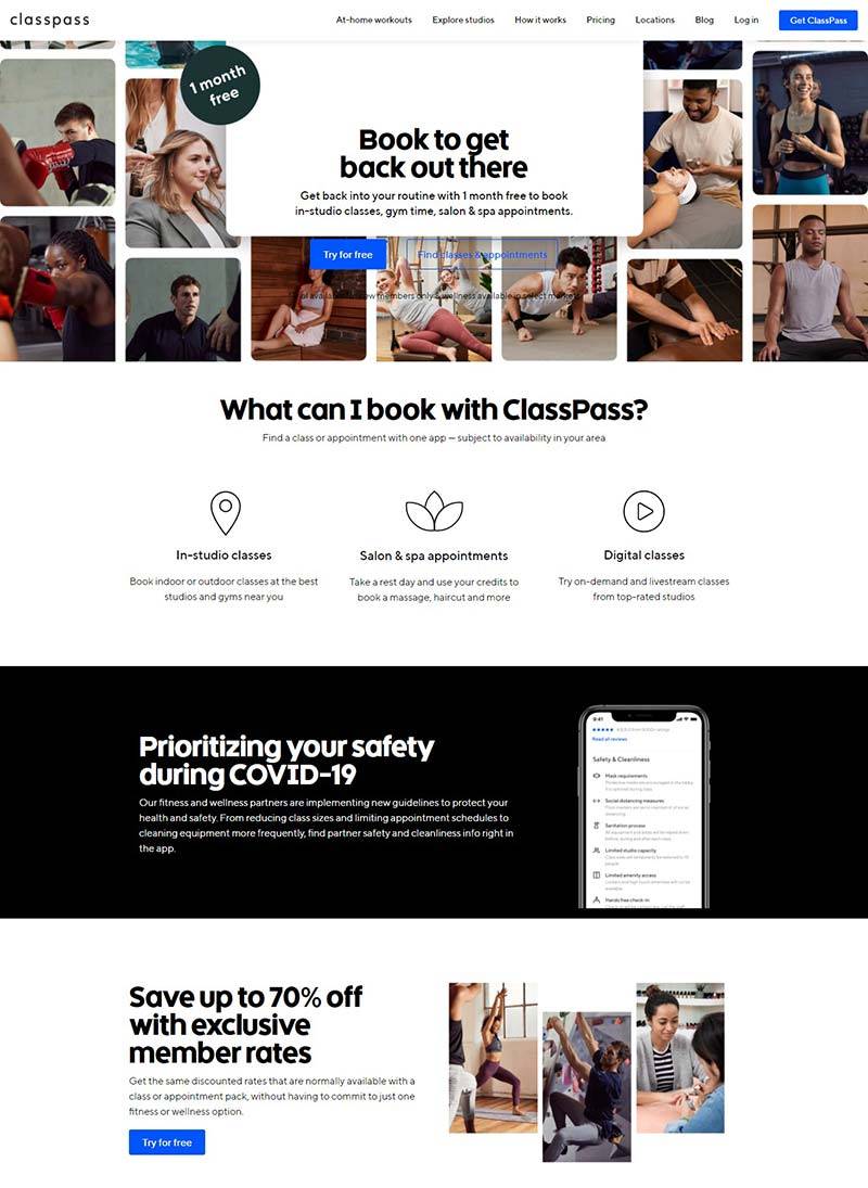 ClassPass 美国品牌健身房在线预定网站
