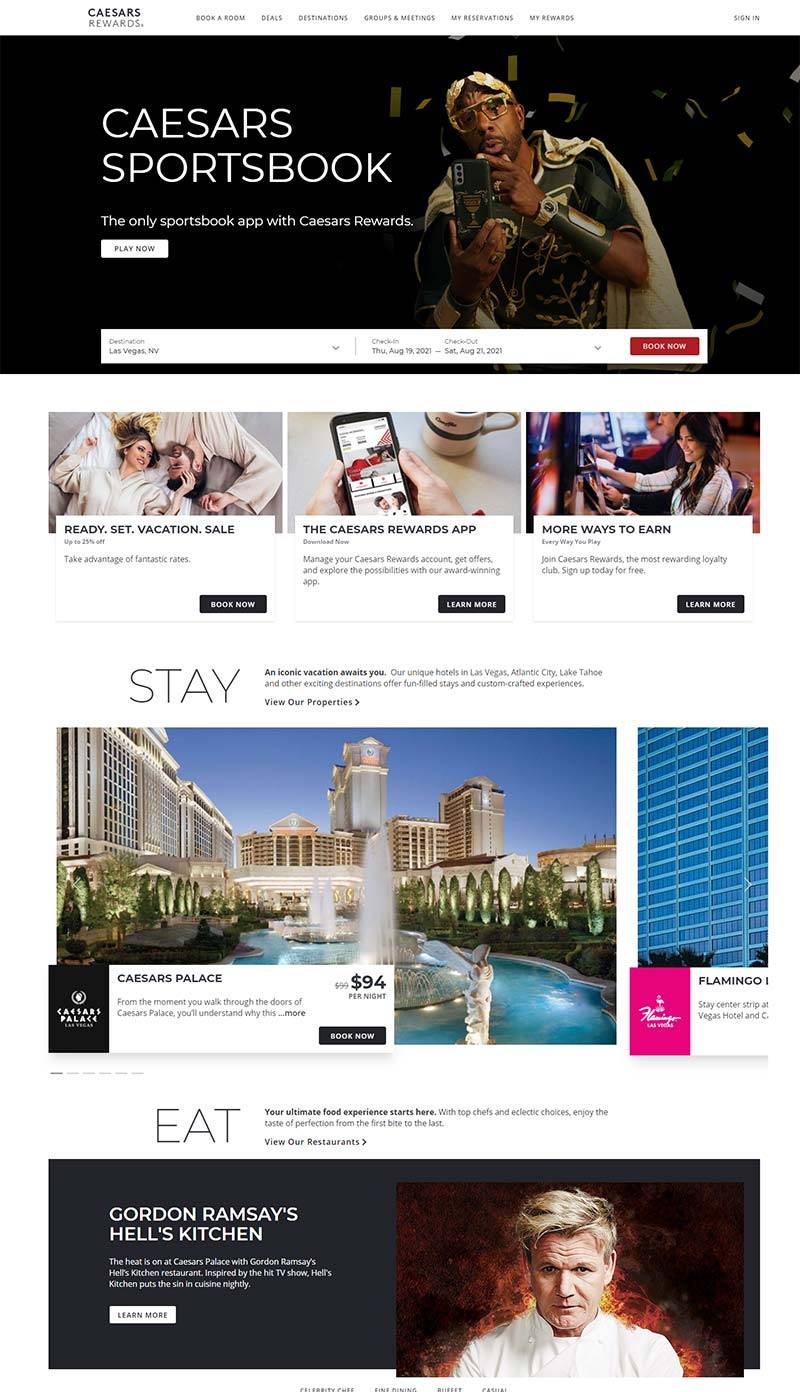 Caesars Rewards 美国凯撒酒店在线预定网站