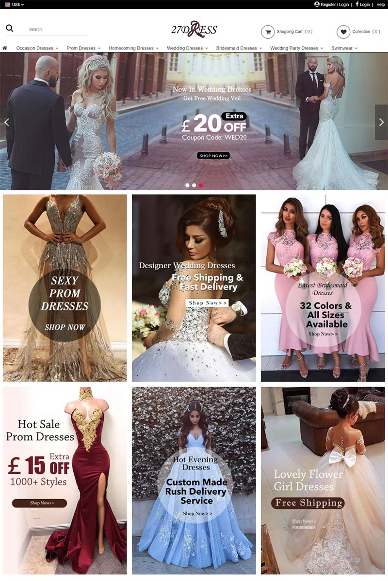 27dress UK 美国婚纱礼服品牌英国官网